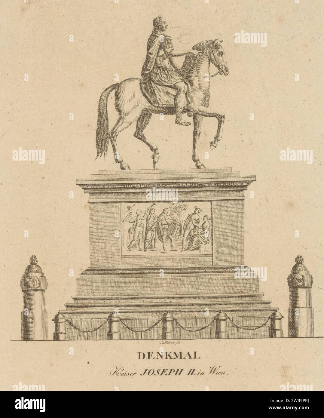 Statua equestre di Giuseppe II, stampatore: Joseph Glanz, 1824 - 1850, carta, incisione, altezza 218 mm x larghezza 166 mm, stampa Foto Stock