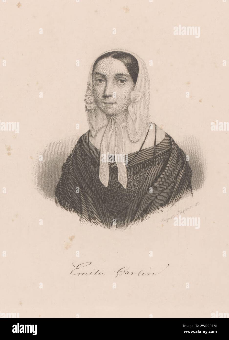 Ritratto di Emilie Carlin, stampatore: Auguste Hüssener, 1799 - 1877, carta, incisione, altezza 185 mm x larghezza 185 mm, stampa Foto Stock