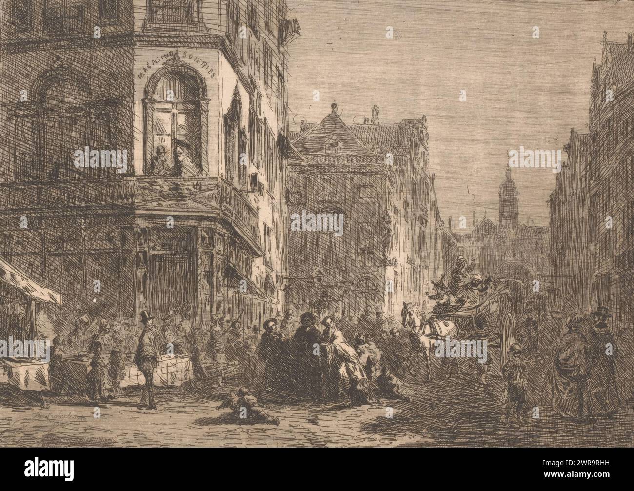 Sfilata di carnevale per la città, stampatore: Florent Nicolas Crabeels, 1754 e/o 1854, carta, incisione, altezza 140 mm x larghezza 198 mm, stampa Foto Stock