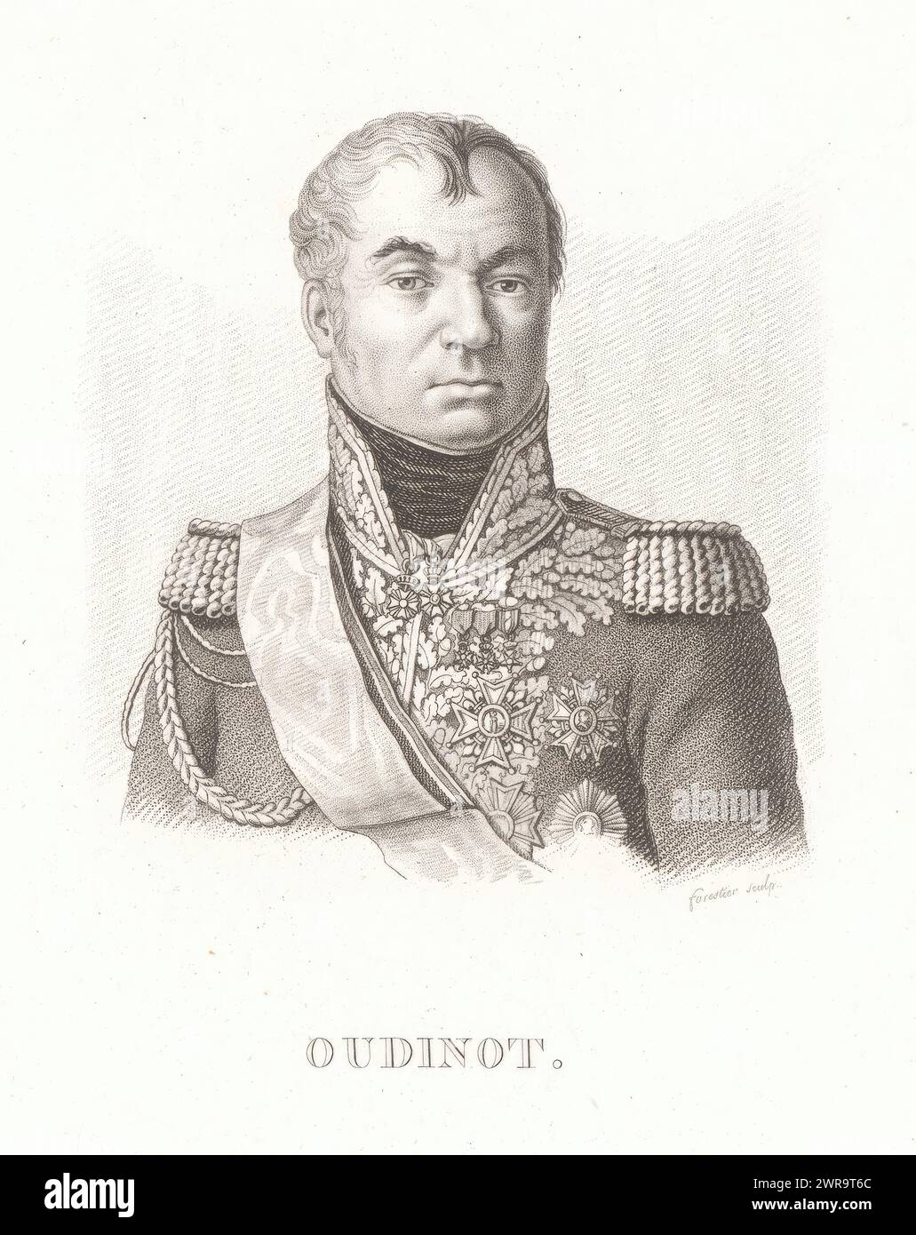 Ritratto di Nicolas-Charles-Marie Oudinot, duca di Reggio, tipografo: Charles Aimé Forestier, Ambroise Tardieu, editore: Charles Louis Fleury Panckoucke, tipografo: Parigi, Francia, editore: Paris, c. 1818, carta, incisione, altezza 207 mm x larghezza 136 mm, stampa Foto Stock