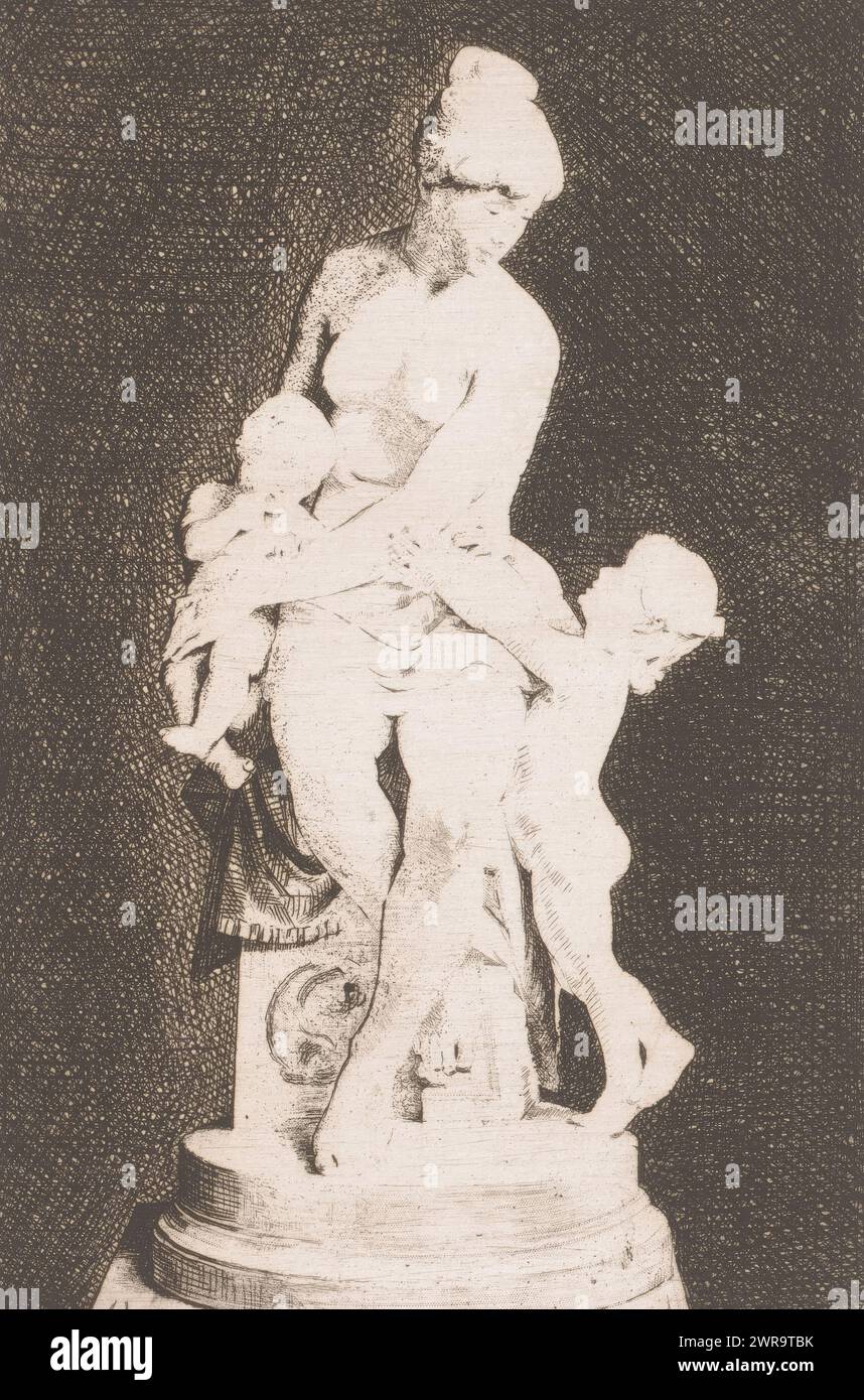 Immagine della Caritas con due figli, stampatore: Josué Dupon, dopo scultura di: Van Beurden (II), Alfons, 1888, carta, incisione, altezza 239 mm x larghezza 158 mm, stampa Foto Stock