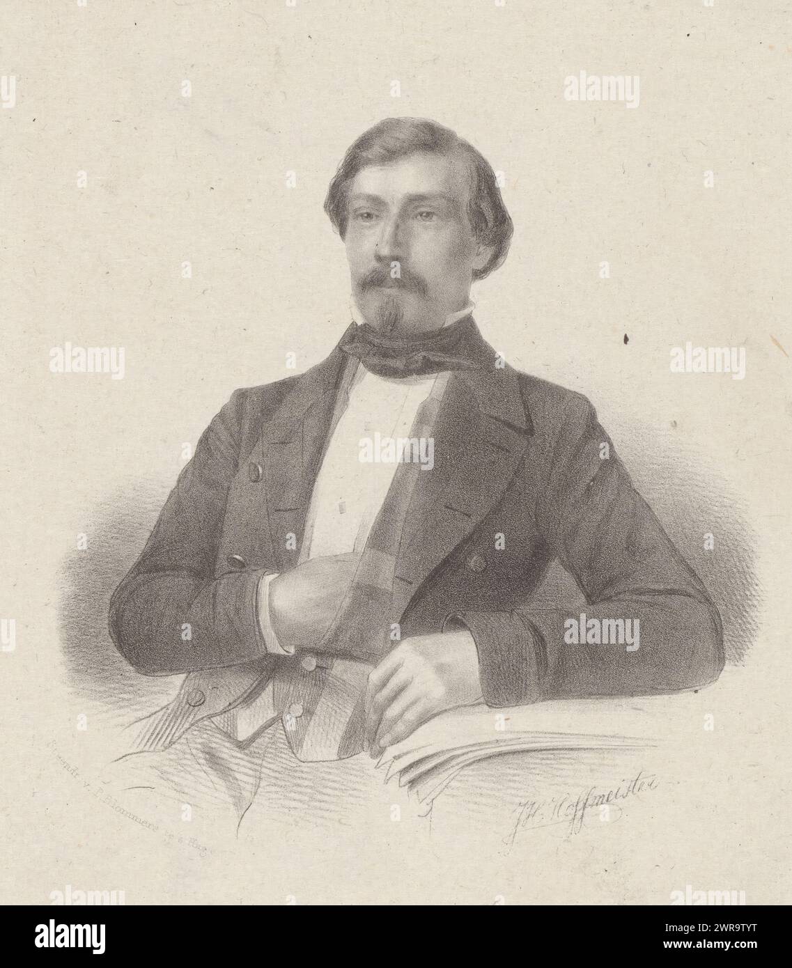 Ritratto di Johannes Franciscus Dupont, sotto il ritratto la firma della sitter., tipografo: Johan Hendrik Hoffmeister, tipografo: P. Blommers (Steendrukkerij van), tipografo: Paesi Bassi, tipografo: L'Aia, 1843 - 1887, carta, altezza 340 mm x larghezza 255 mm, stampa Foto Stock