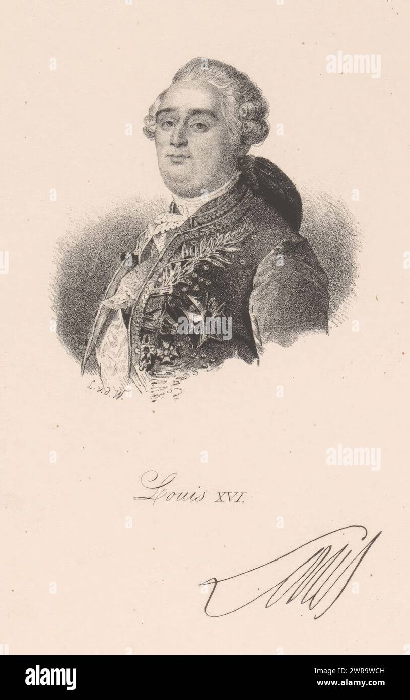 Ritratto di Luigi XVI, Luigi XVI (titolo sull'oggetto), stampatore: L. van de Wildenberg, (possibilmente), 1825 - 1850, carta, altezza 260 mm x larghezza 172 mm, stampa Foto Stock