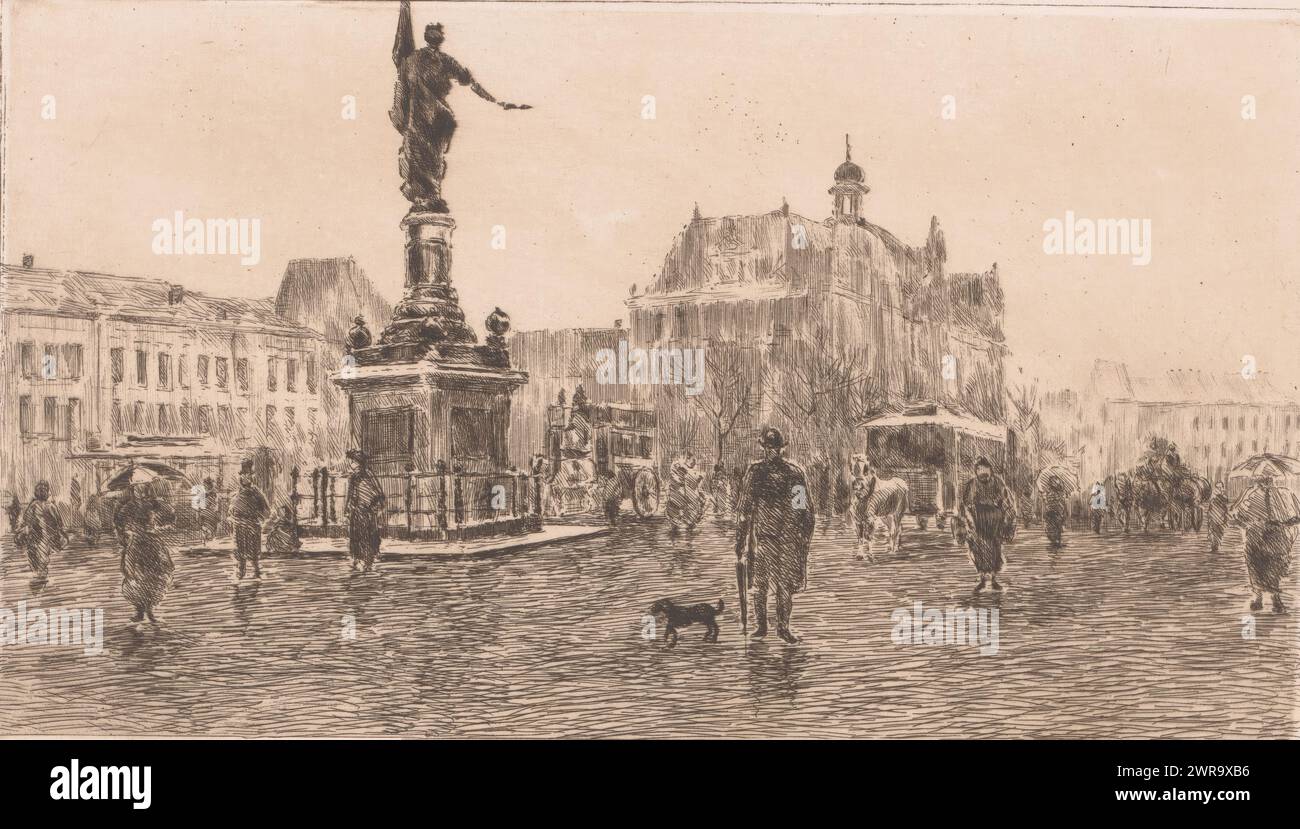 Vista di Place de la Commune ad Anversa, stampatore: Jules Guiette, 1862 - 1901, carta, incisione, altezza 171 mm x larghezza 258 mm, stampa Foto Stock