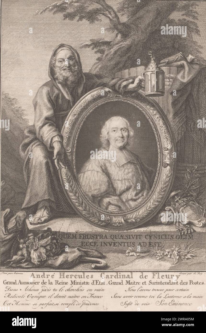 Ritratto di André-Hercule de Fleury, illustrato da Diogene, tipografo: Claude Roy, dopo aver dipinto di: Hyacinthe Rigaud, dopo aver dipinto di: Louis Autreau, 1717 - 1797, carta, incisione, incisione, incisione, incisione, altezza 246 mm x larghezza 172 mm, stampa Foto Stock