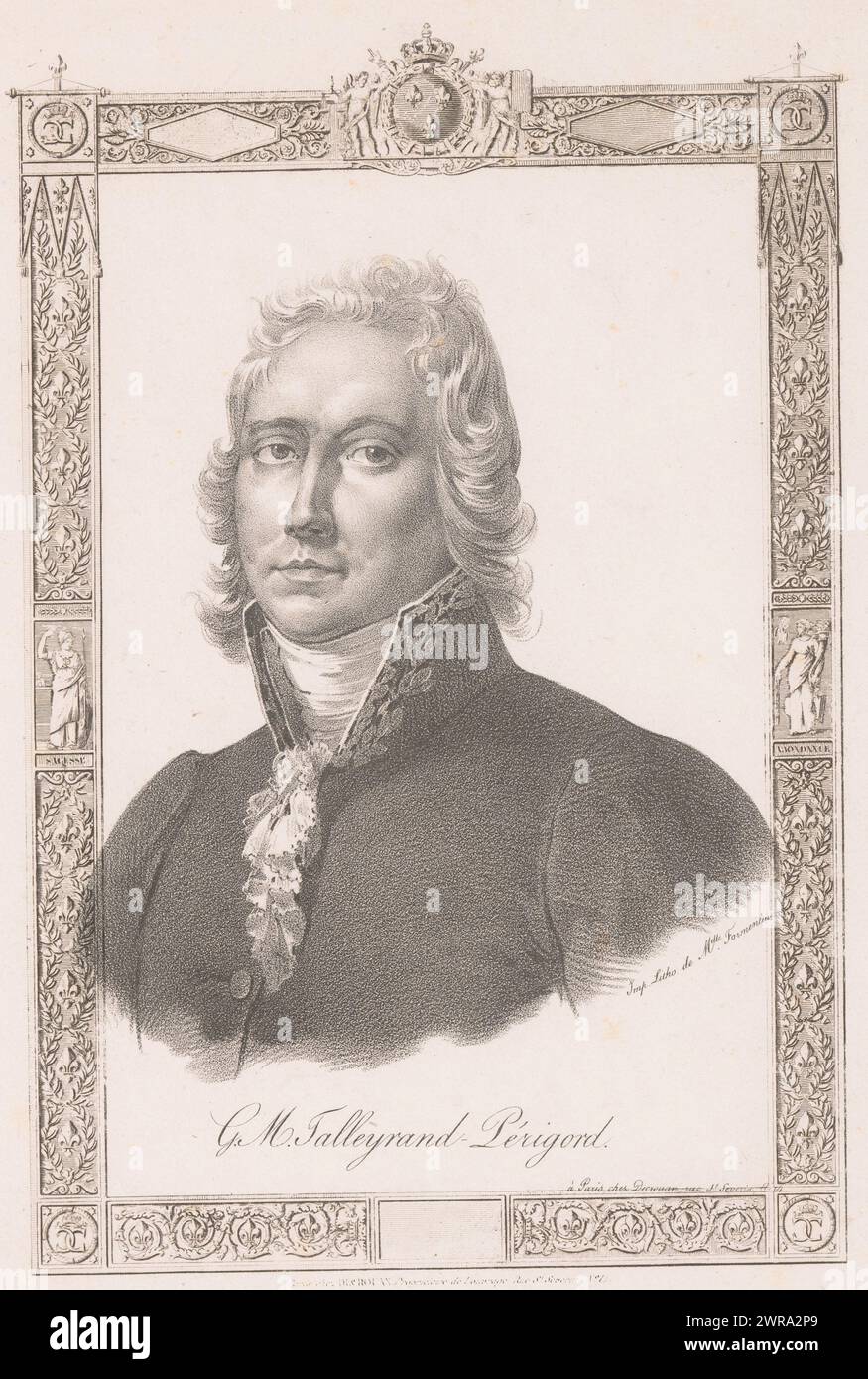 Ritratto di Charles-Maurice de Talleyrand-Périgord, C.M. Talleyrand-Périgord (titolo sull'oggetto), tipografo: Anonimo, tipografo: Mademoiselle Formentin (Joséphine Clémence), editore: Décrouan, Parigi, 1824 - 1850, carta, altezza 366 mm x larghezza 276 mm, stampa Foto Stock