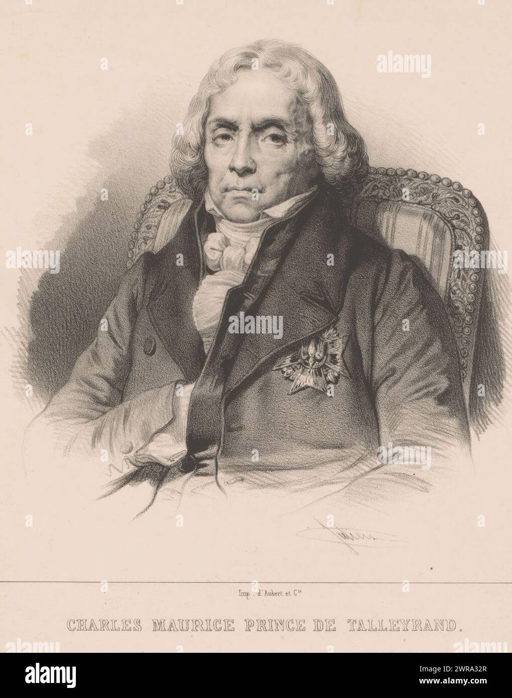 Ritratto di Charles-Maurice de Talleyrand, Charles Maurice Prince de Talleyrand (titolo sull'oggetto), Portrait Gallery of the Reading Cabinet (titolo della serie), Galerie du Cabinet de lecture (titolo della serie), stampatore: Bernard Romain Julien, stampatore: Aubert & Cie, Parigi, c. 1834, carta, altezza 228 mm x larghezza 188 mm, stampa Foto Stock