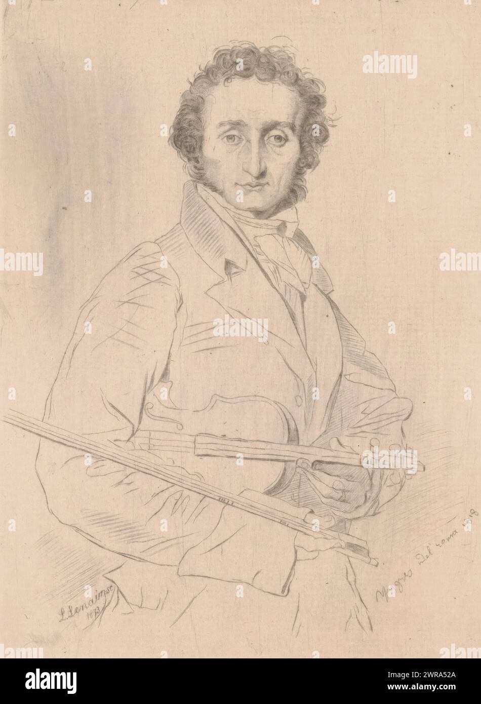 Ritratto di Niccolò Paganini, stampatore: Louis le Nain, su disegno di: Jean Auguste Dominique Ingres, 1873, carta, incisione, altezza 190 mm x larghezza 139 mm, stampa Foto Stock