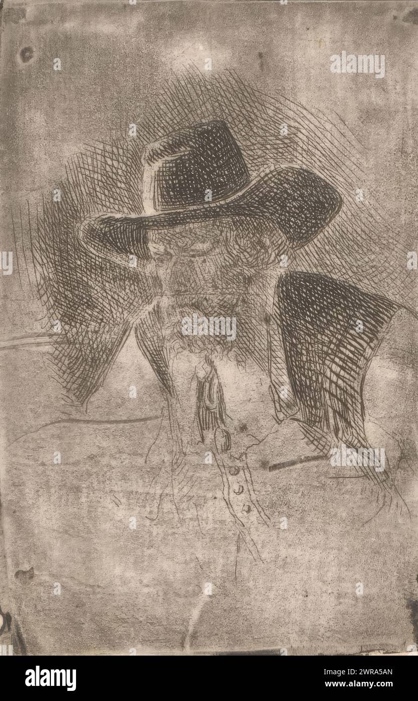 Ritratto di un vecchio sconosciuto, stampatore: Henri Leys (barone), 1825 - 1869, carta, incisione, altezza 89 mm x larghezza 59 mm, stampa Foto Stock
