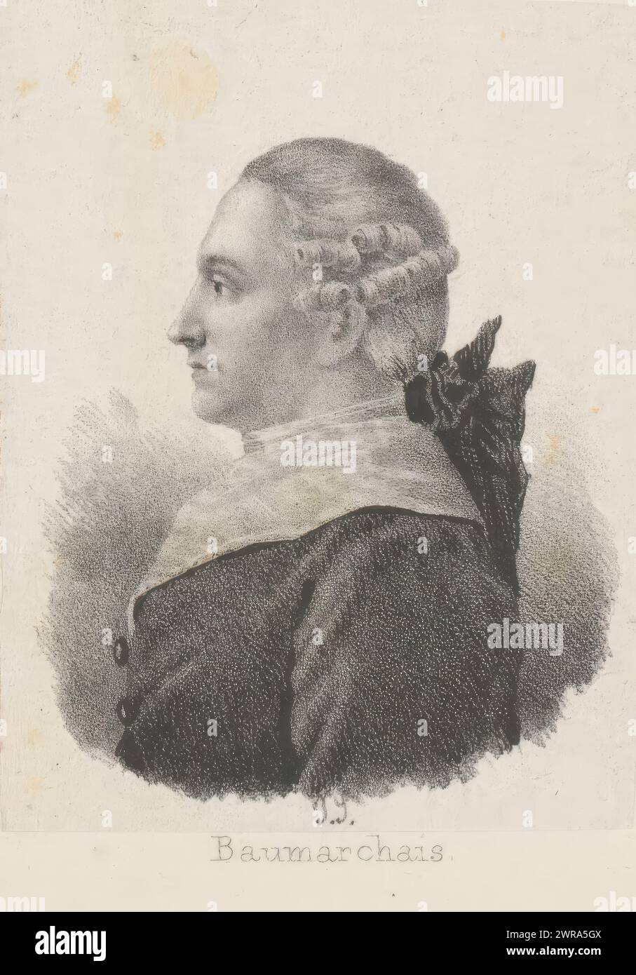Ritratto di Pierre Beaumarchais, Beaumarchais (titolo sull'oggetto), stampatore: Joseph Schubert, 1841 - 1885, carta, altezza 140 mm x larghezza 90 mm, stampa Foto Stock