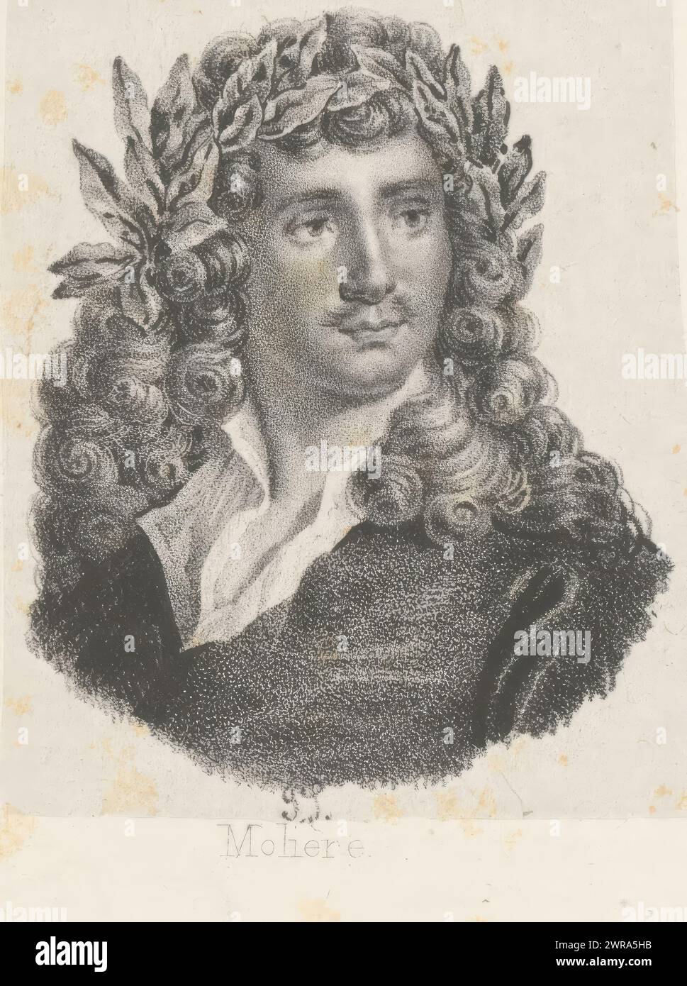Ritratto di Jean Baptiste Poquelin Molière, Molière (titolo sull'oggetto), stampatore: Joseph Schubert, 1841 - 1885, carta, altezza 128 mm x larghezza 86 mm, stampa Foto Stock