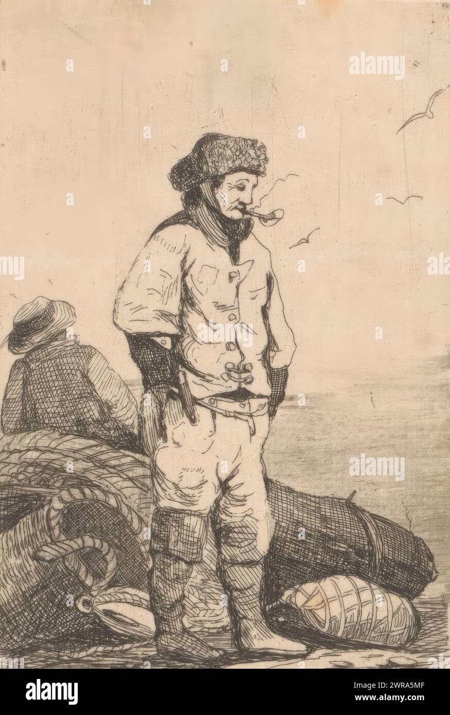 Fisherman di Blankenberge, stampatore: Egidius Linnig, 1841, carta, incisione, altezza 89 mm x larghezza 59 mm, stampa Foto Stock