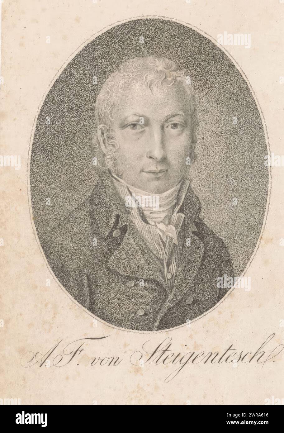 Ritratto di August Ernst Freiherr von Steigentesch, stampatore: Joseph Franz Freiherr von Goez, (forse), 1784 - 1815, carta, altezza 150 mm x larghezza 94 mm, stampa Foto Stock