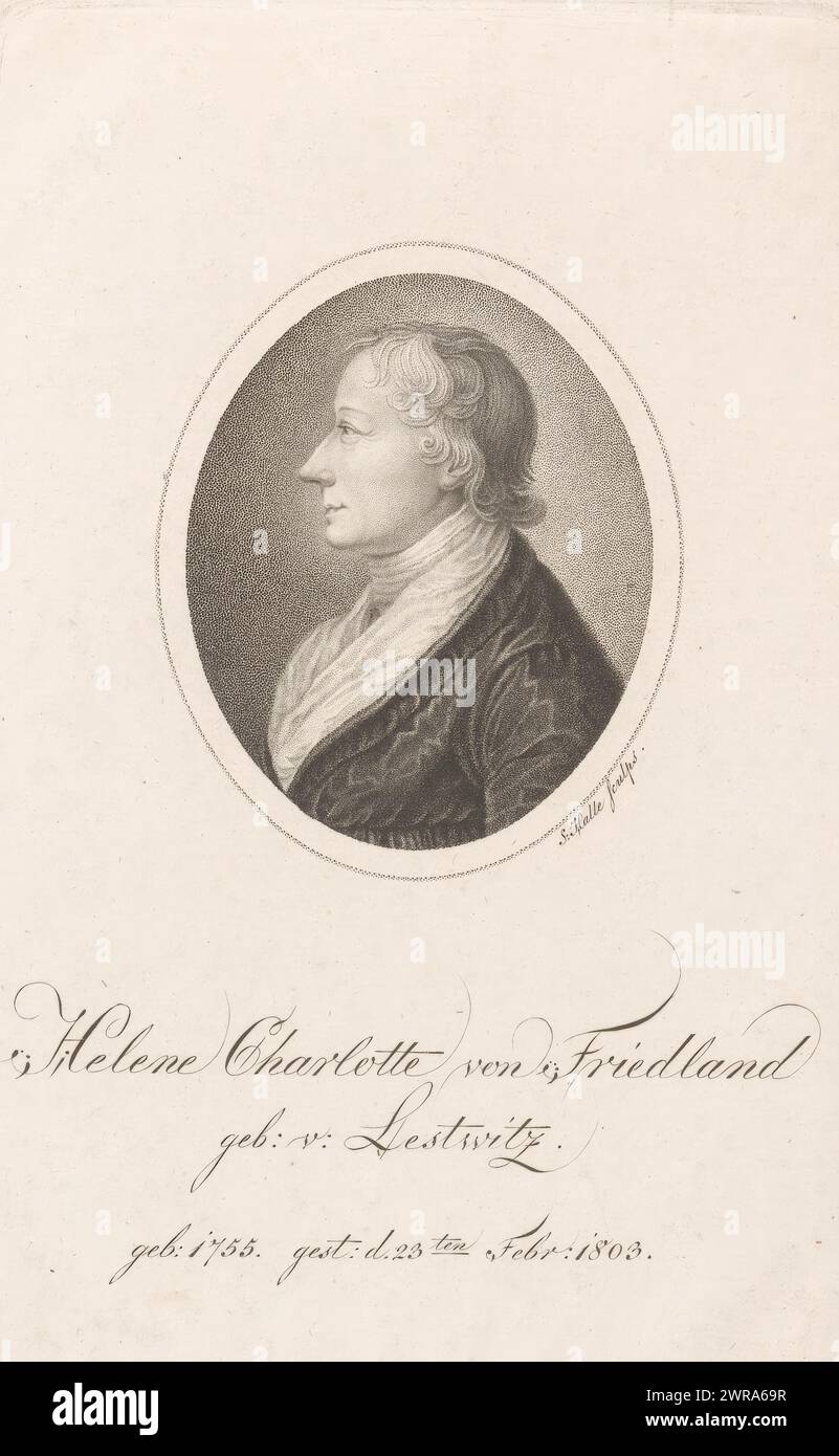 Ritratto di Helene Charlotte von Friedland, stampatore: J.S.L. Halle, 23-Feb-1803 - 1849, carta, altezza 183 mm x larghezza 115 mm, stampa Foto Stock