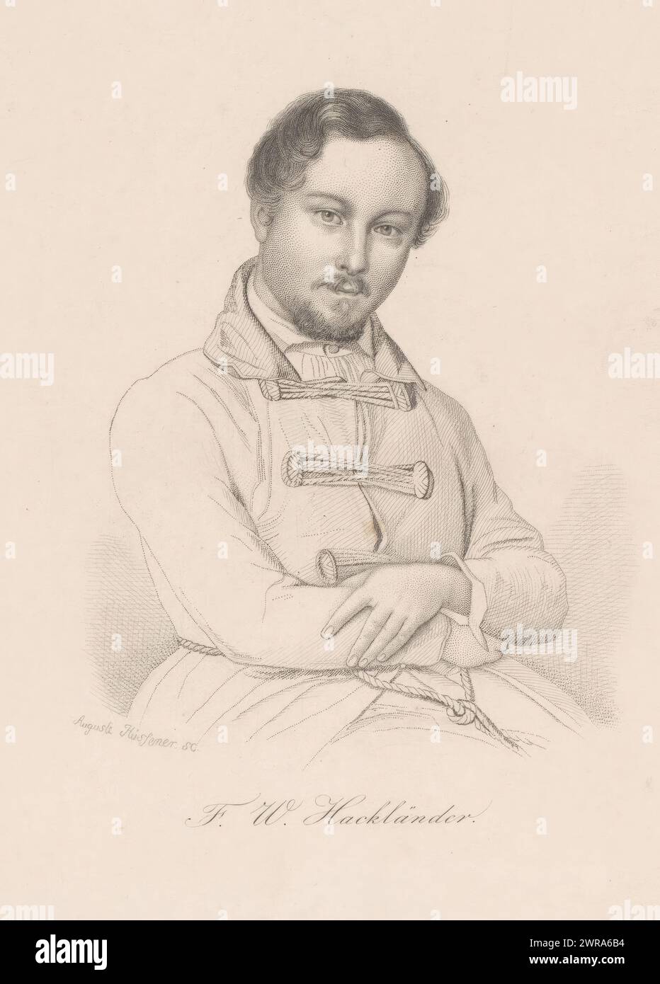 Ritratto di Friedrich Wilhelm Hackländer, stampatore: Auguste Hüssener, 1826 - 1877, carta, altezza 196 mm x larghezza 165 mm, stampa Foto Stock