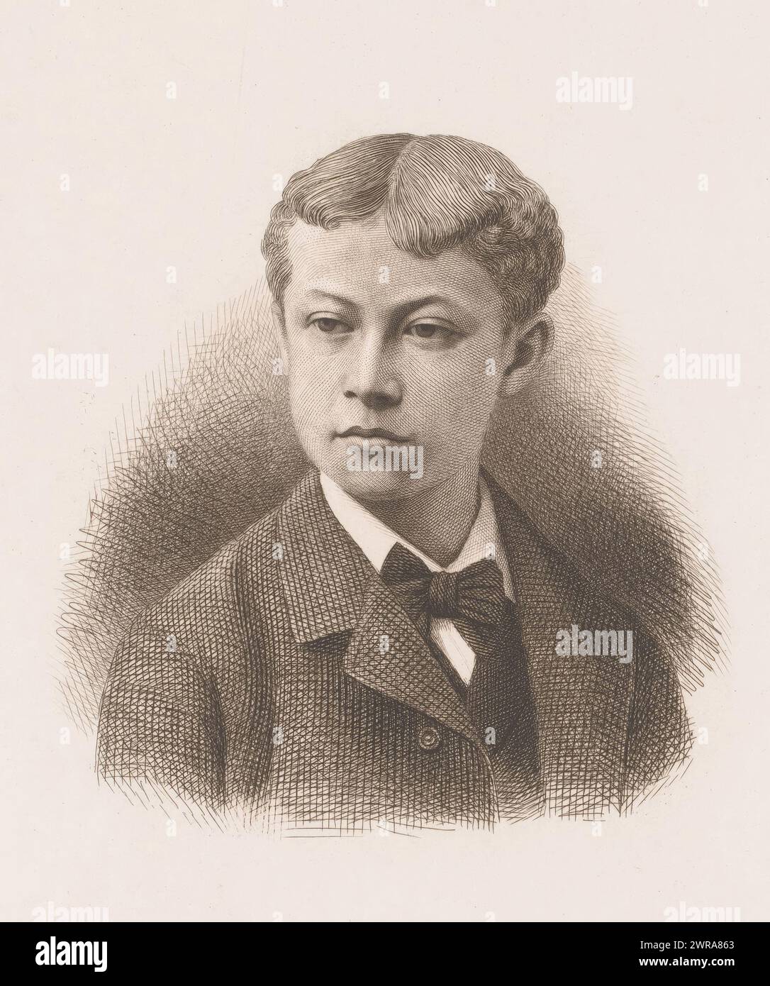 Ritratto di un ragazzo sconosciuto, stampatore: Jean Baptiste Pierre Michiels, 1831 - 1890, carta, incisione, altezza 240 mm x larghezza 177 mm, stampa Foto Stock