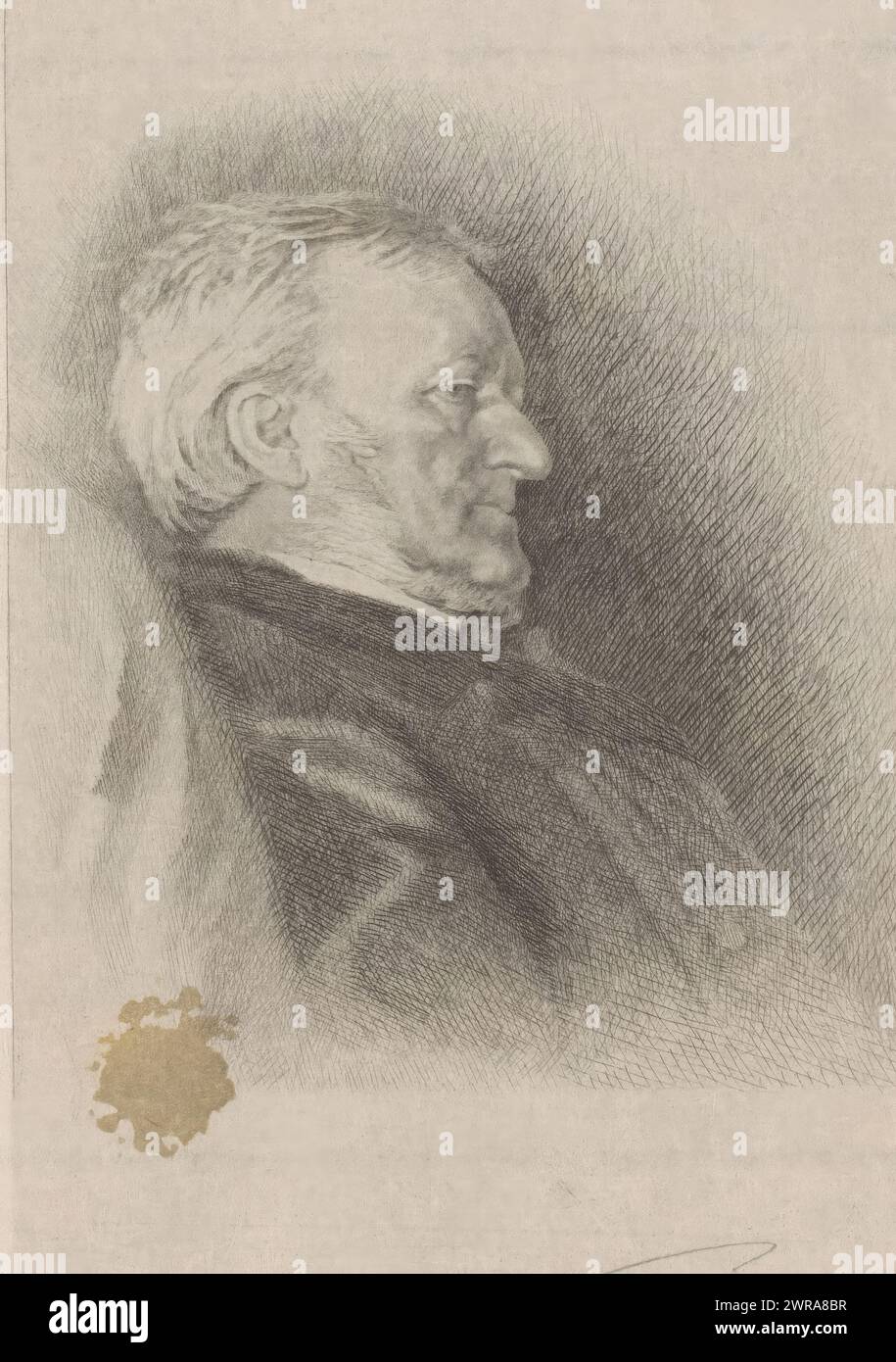 Ritratto di Richard Wagner, stampatore: Georges Montenez, (firmato dall'artista), 1889, carta, incisione, altezza 159 mm x larghezza 112 mm, stampa Foto Stock