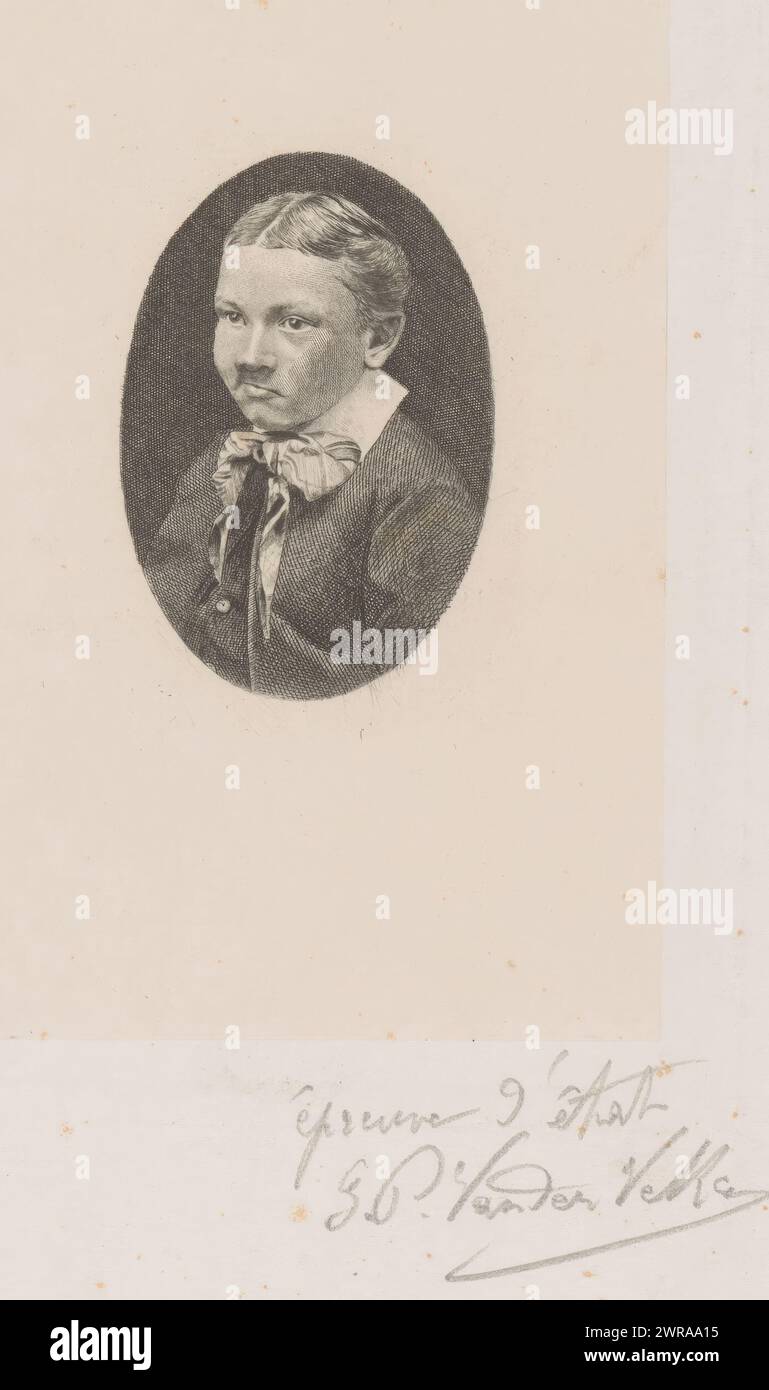 Ritratto di un ragazzo sconosciuto, tipografo: Willem Philip van der Veken, (firmato dall'artista), 1873 - 1913, carta, incisione, altezza 159 mm x larghezza 116 mm, stampa Foto Stock