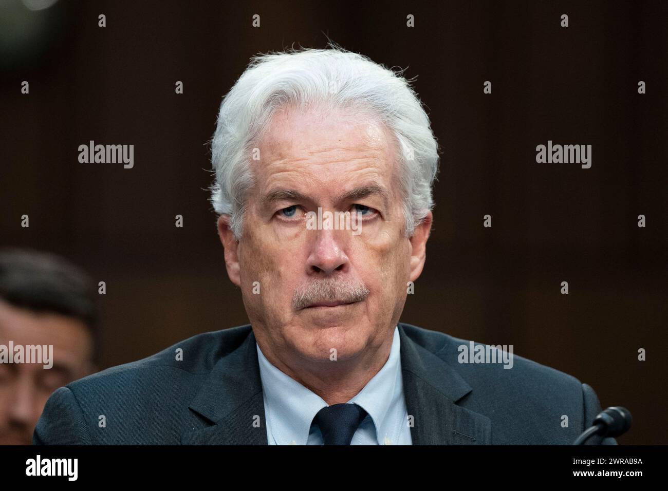 Washington, Stati Uniti. 11 marzo 2024. Il direttore della Central Intelligence Agency William Burns, durante un'audizione del Senate Intelligence Committee, ha esaminato le minacce mondiali al Campidoglio degli Stati Uniti a Washington, DC, lunedì 11 marzo 2024. Photo y Bonnie Cash/UPI Credit: UPI/Alamy Live News Foto Stock