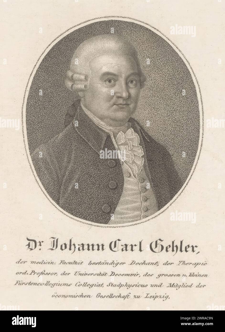 Dr. Johann Carl Gehler (titolo sull'oggetto), Ritratto di Johann Carl Gehler, scienziato tedesco a Lipsia., stampatore: Christian Schule, 1774 - 1816, carta, altezza 165 mm x larghezza 110 mm, stampa Foto Stock