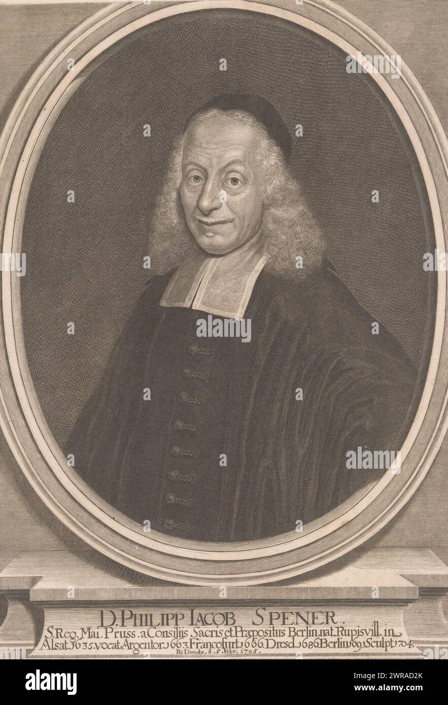 Ritratto di Philipp Jacob Spener, stampatore: Johann Georg Wolffgang, dopo aver dipinto di: Johann Heinrich Schwartz, Berlino, 1705 - 1744, carta, incisione, altezza 263 mm x larghezza 183 mm, stampa Foto Stock