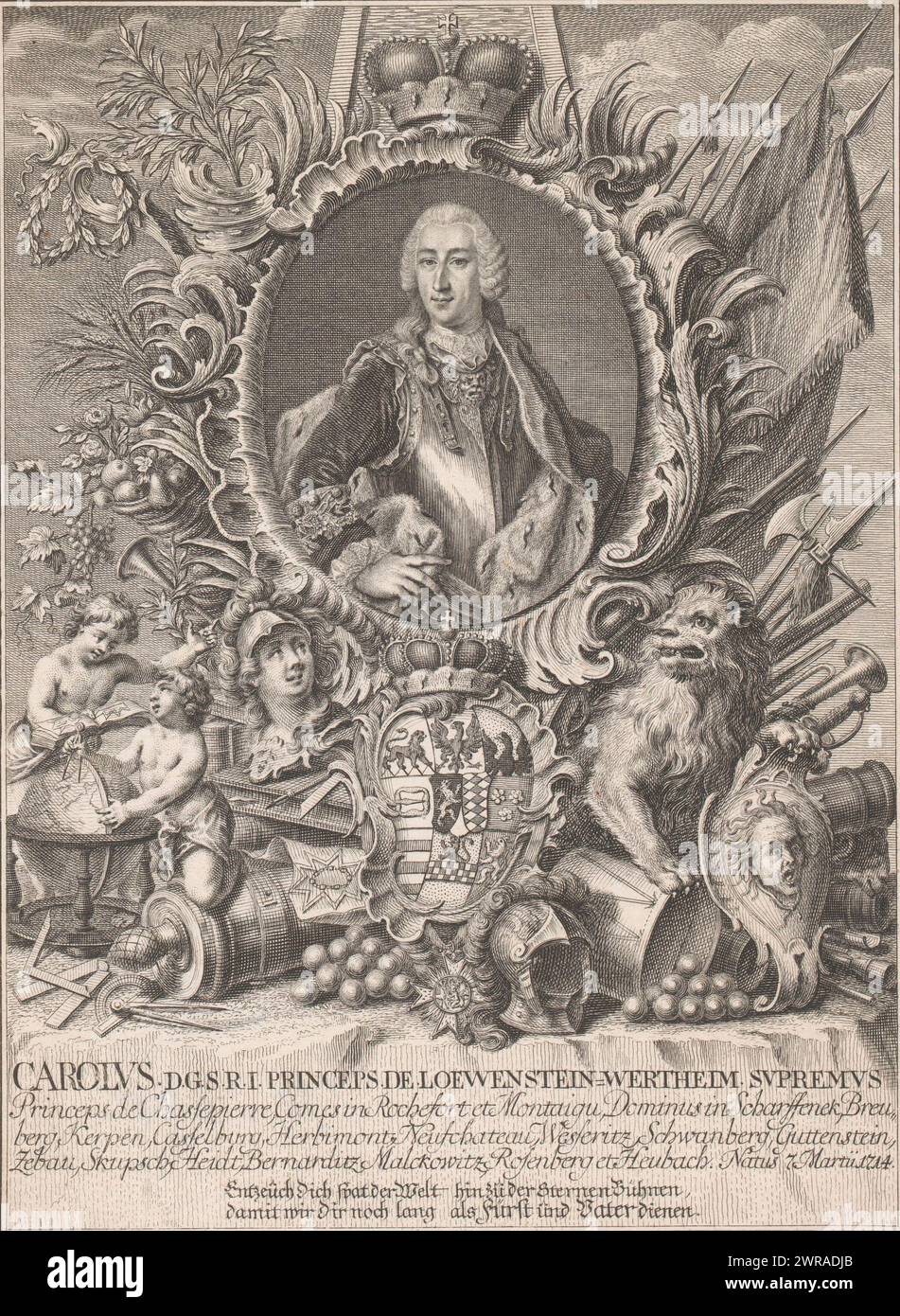 Ritratto di Karl Thomas Löwenstein-Wertheim-Rochefort, stampatore: Martin Tyroff, Neurenberg, 1735 - 1779, carta, incisione, incisione, altezza 237 mm x larghezza 177 mm, stampa Foto Stock