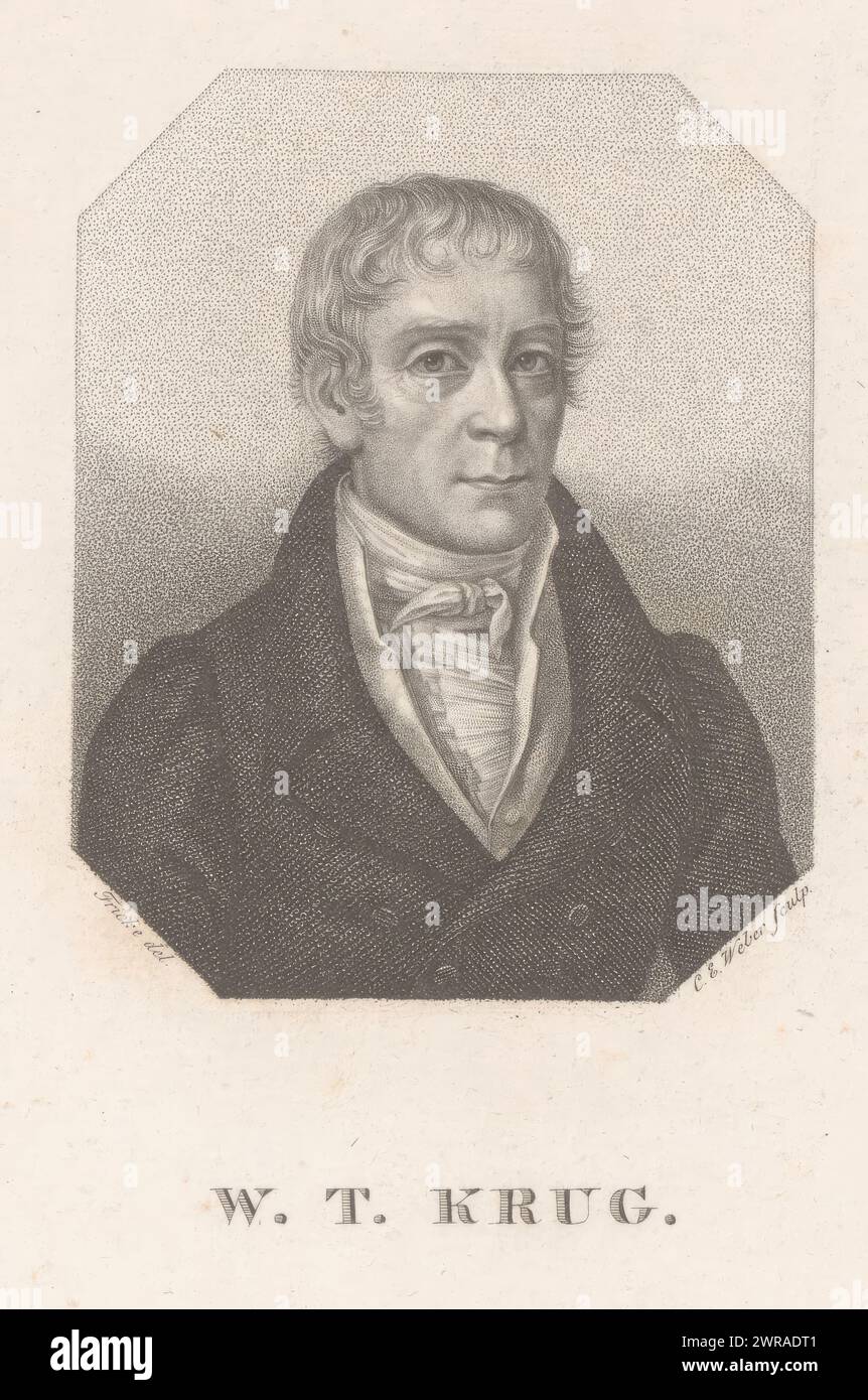 Ritratto di Wilhelm Traugott Krug, stampatore: Karl Eduard Weber, dopo disegno di: Friedrich August Fricke, editore: Gebroeders Schumann, stampatore: Germania, editore: Zwickau, c. 1816 - 1832, carta, altezza 183 mm x larghezza 127 mm, stampa Foto Stock