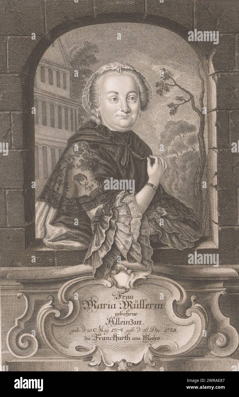 Ritratto di Maria Müller, tipografo: Gustav Andreas Wolfgang (1692-1775), dopo la pittura di: Johann Jonas Michael, Augusta, 1759, carta, incisione, incisione, altezza 304 mm x larghezza 200 mm, stampa Foto Stock