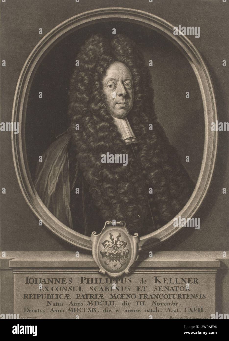 Ritratto di Johann Philipp Kellner, stampatore: Bernhard Vogel, dopo aver dipinto di: Johann Melchior Roos, Augusta, 1719 - 1737, carta, altezza 387 mm x larghezza 277 mm, stampa Foto Stock