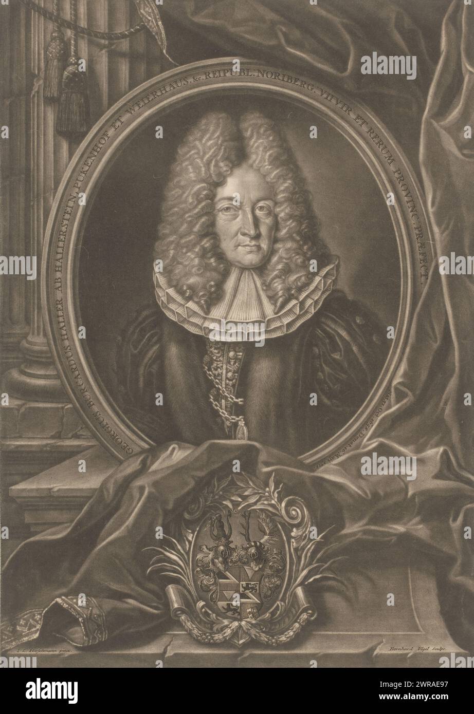Ritratto di Georg Burkhard Haller von Hallerstein, stampatore: Bernhard Vogel, dopo aver dipinto di: Johann Leonhard Hirschmann, 1711 - 1737, carta, altezza 405 mm x larghezza 288 mm, stampa Foto Stock