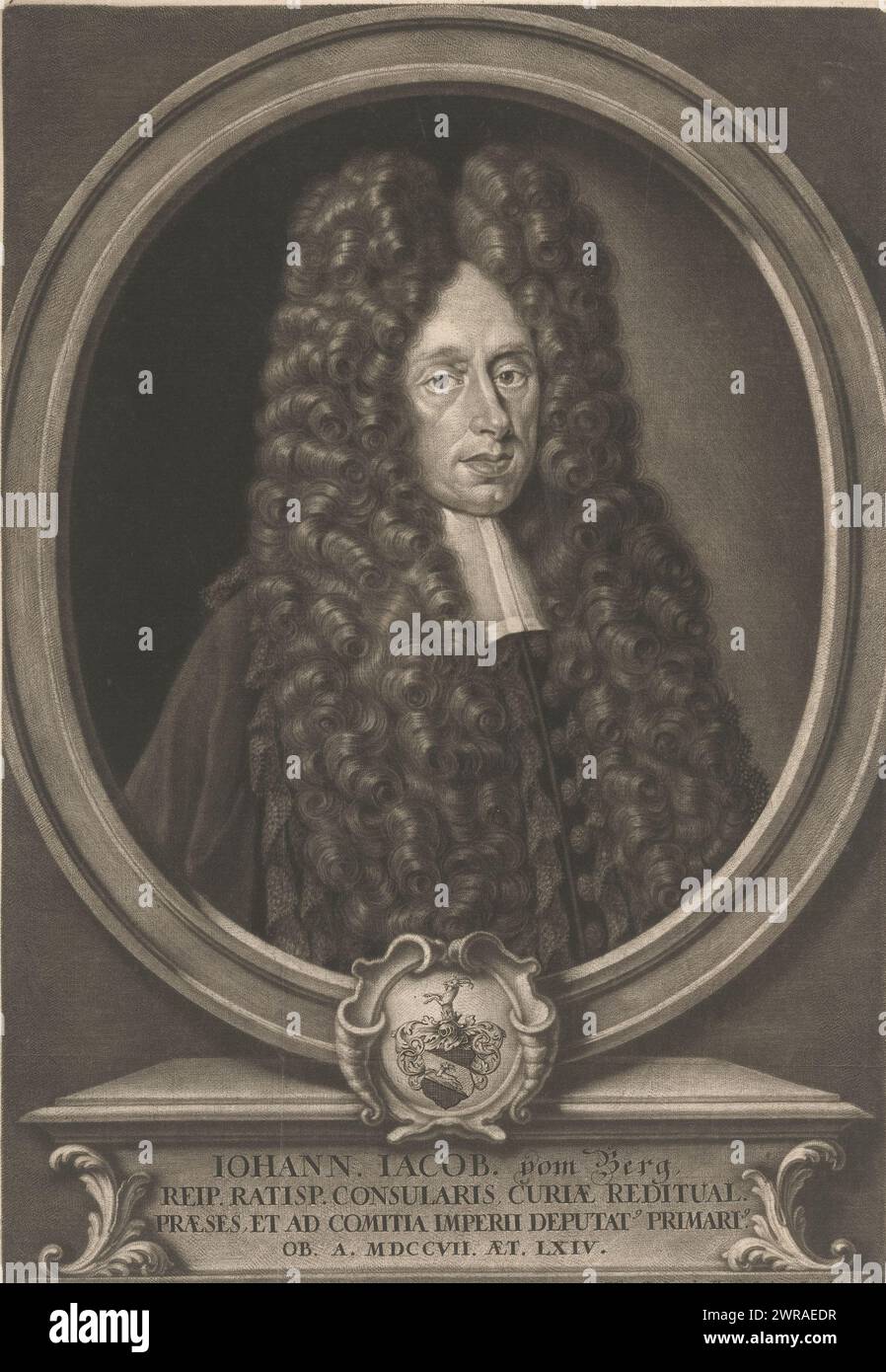 Ritratto di Johann Jacob vom Berg all'età di 64 anni, stampatore: Elias Christopf Heiss, Augusta, 1707 - 1708, carta, altezza 320 mm x larghezza 218 mm, stampa Foto Stock