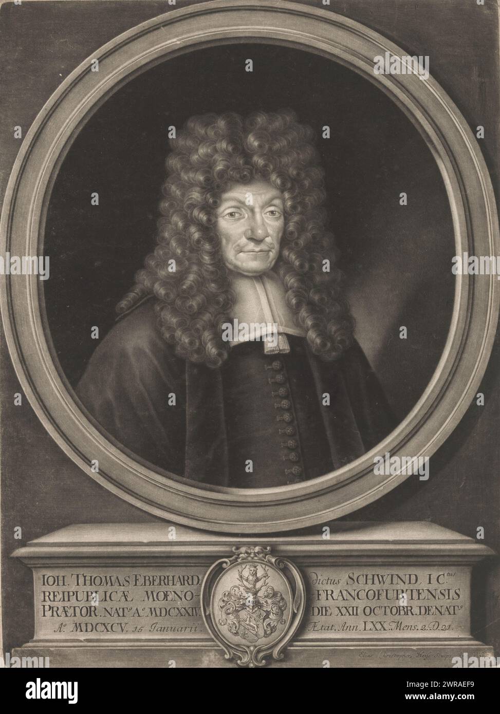 Ritratto di Johann Thomas Eberhard, stampatore: Elias Christopf Heiss, Augusta, 1695 - 1731, carta, incisione, altezza 394 mm x larghezza 296 mm, stampa Foto Stock