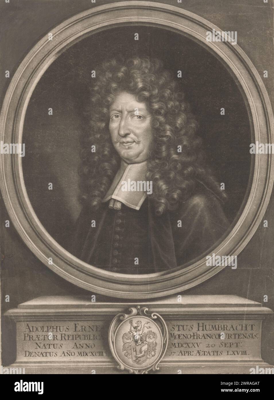 Ritratto di Adolph Ernst Humbracht, stampatore: Elias Christopf Heiss, dopo aver dipinto: Johann Matthäus von Merian, Augusta, 1693 - 1731, carta, incisione, altezza 403 mm x larghezza 295 mm, stampa Foto Stock