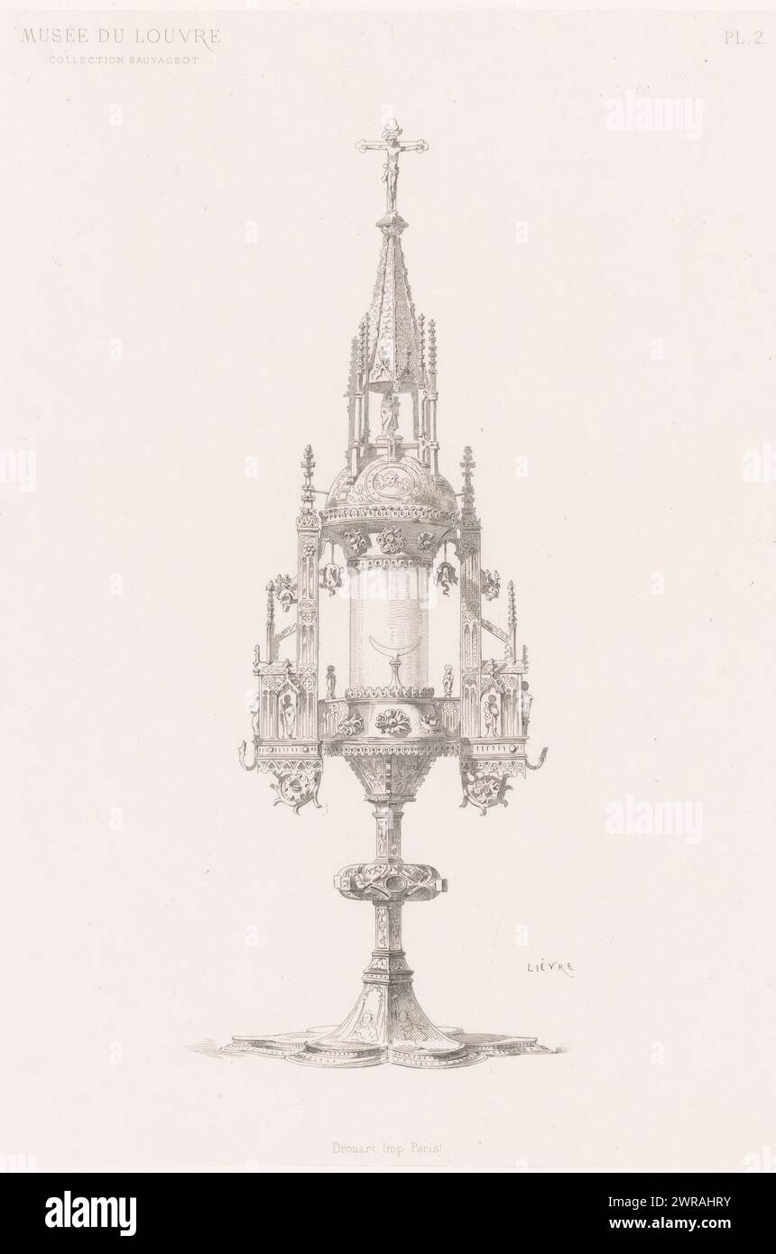 Reliquiario gotico, numerato in alto a destra: PL. 2., tipografo: Edouard Lièvre, tipografo: Drouart, editore: Noblet et Baudry, Parigi, 1863, carta, incisione, altezza 229 mm x larghezza 157 mm, stampa Foto Stock