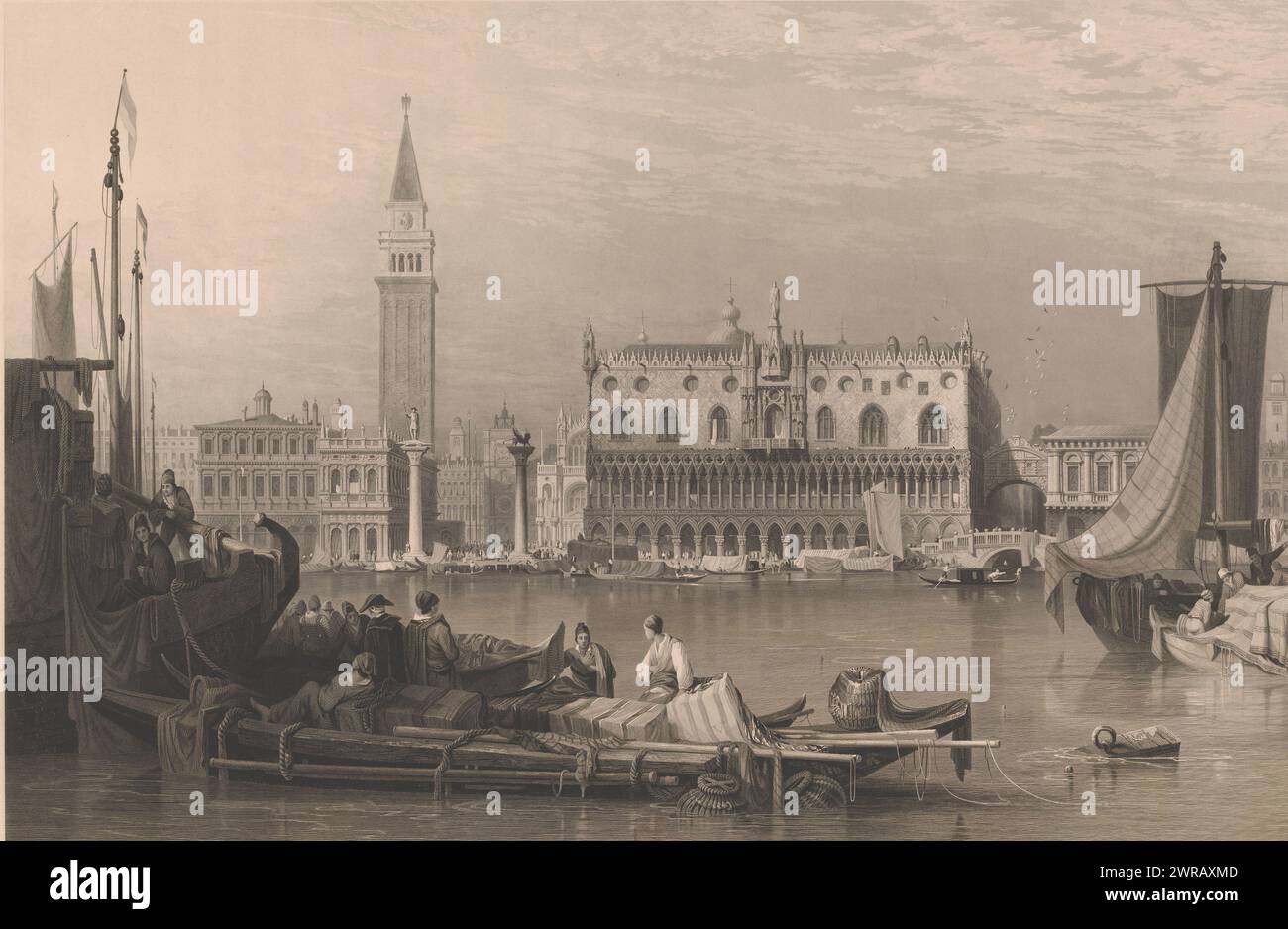 Veduta del Palazzo Ducale e di St Marco's Square a Venezia, la città di Venezia (titolo sull'oggetto), stampatore: Henry le Keux, dopo disegno di: Samuel Prout, Samuel Rogers, Londra, ago-1834, carta, incisione, altezza 518 mm x larghezza 680 mm, stampa Foto Stock