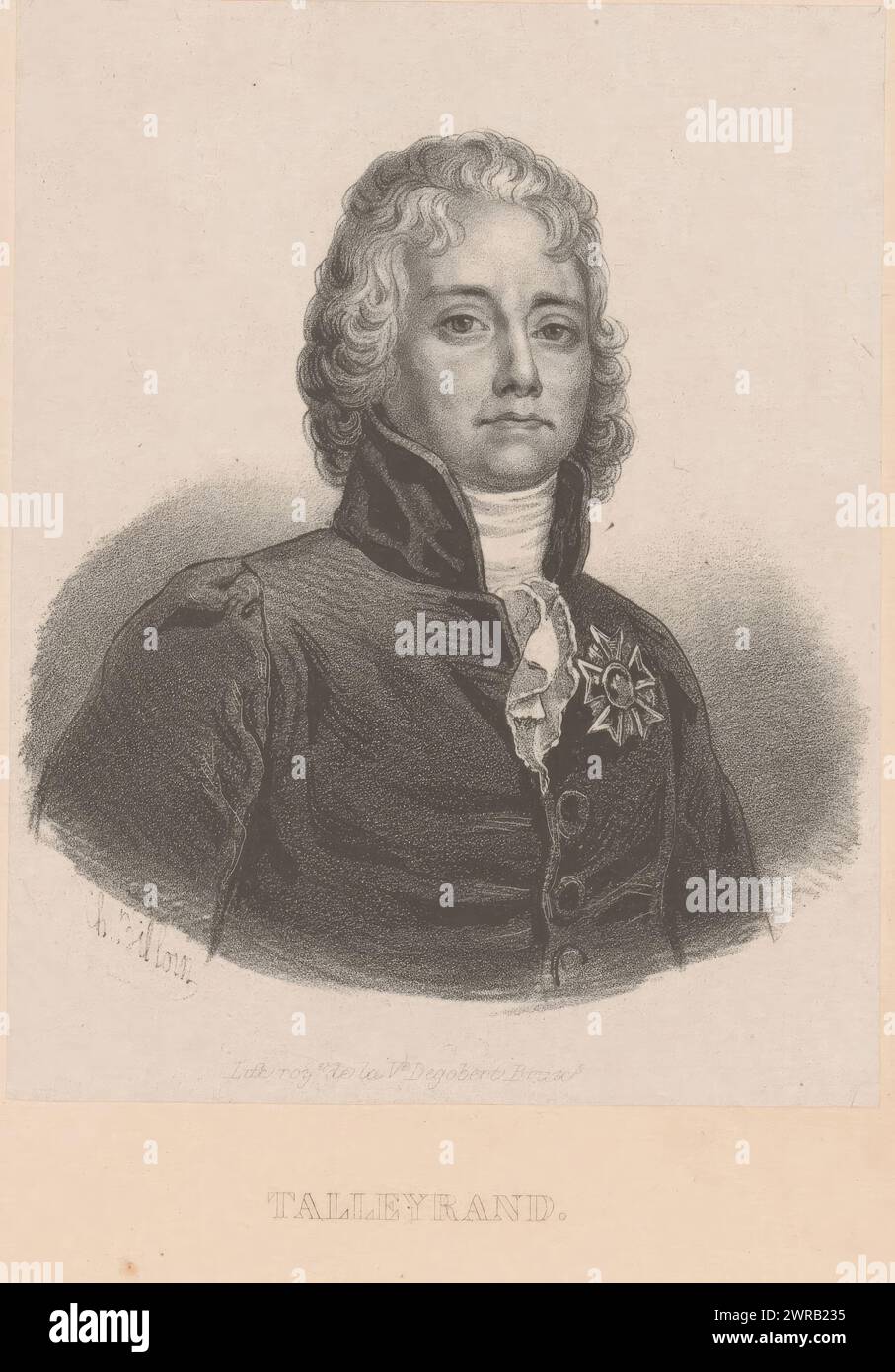 Ritratto di Charles Maurice duca di Talleyrand-Périgord, Talleyrand (titolo sull'oggetto), tipografo: Charles Billoin, tipografo: veuve Pierre Degobert, Bruxelles, 1823 - c. 1850, carta, altezza 246 mm x larghezza 159 mm, stampa Foto Stock