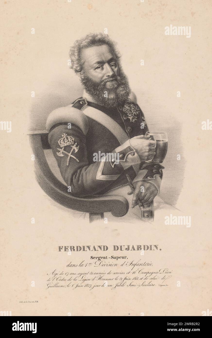 Ritratto di Ferdinand Dujardin, Ferdinand Dujardin (titolo sull'oggetto), stampatore: Francesco Verheyden, Lippens, 1827, carta, altezza 422 mm x larghezza 288 mm, stampa Foto Stock