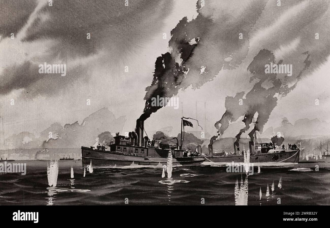 Questa immagine raffigura una concezione acquerello dell'Aquila e di Winslow sotto fuoco a l'Avana durante la guerra ispano-americana. Foto Stock