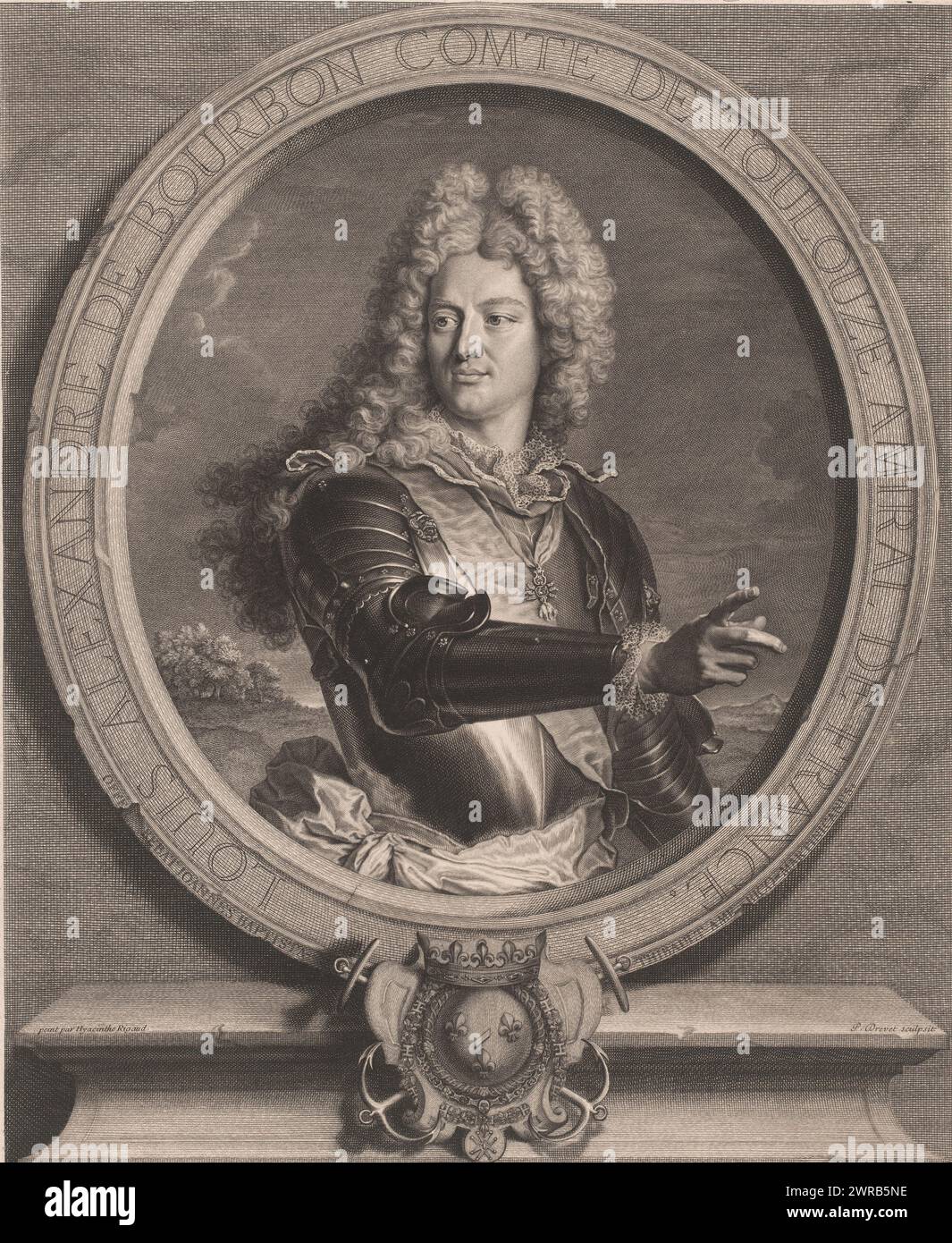 Ritratto di Luigi Alessandro di Borbone, Luigi Alessandro di Borbone conte di Toulouze amiral de France. (Titolo sull'oggetto), tipografo: Pierre Drevet, dopo la pittura di: Hyacinthe Rigaud, Jean-Baptiste Thibault, Francia, 1714, carta, incisione, altezza 467 mm x larghezza 382 mm, stampa Foto Stock