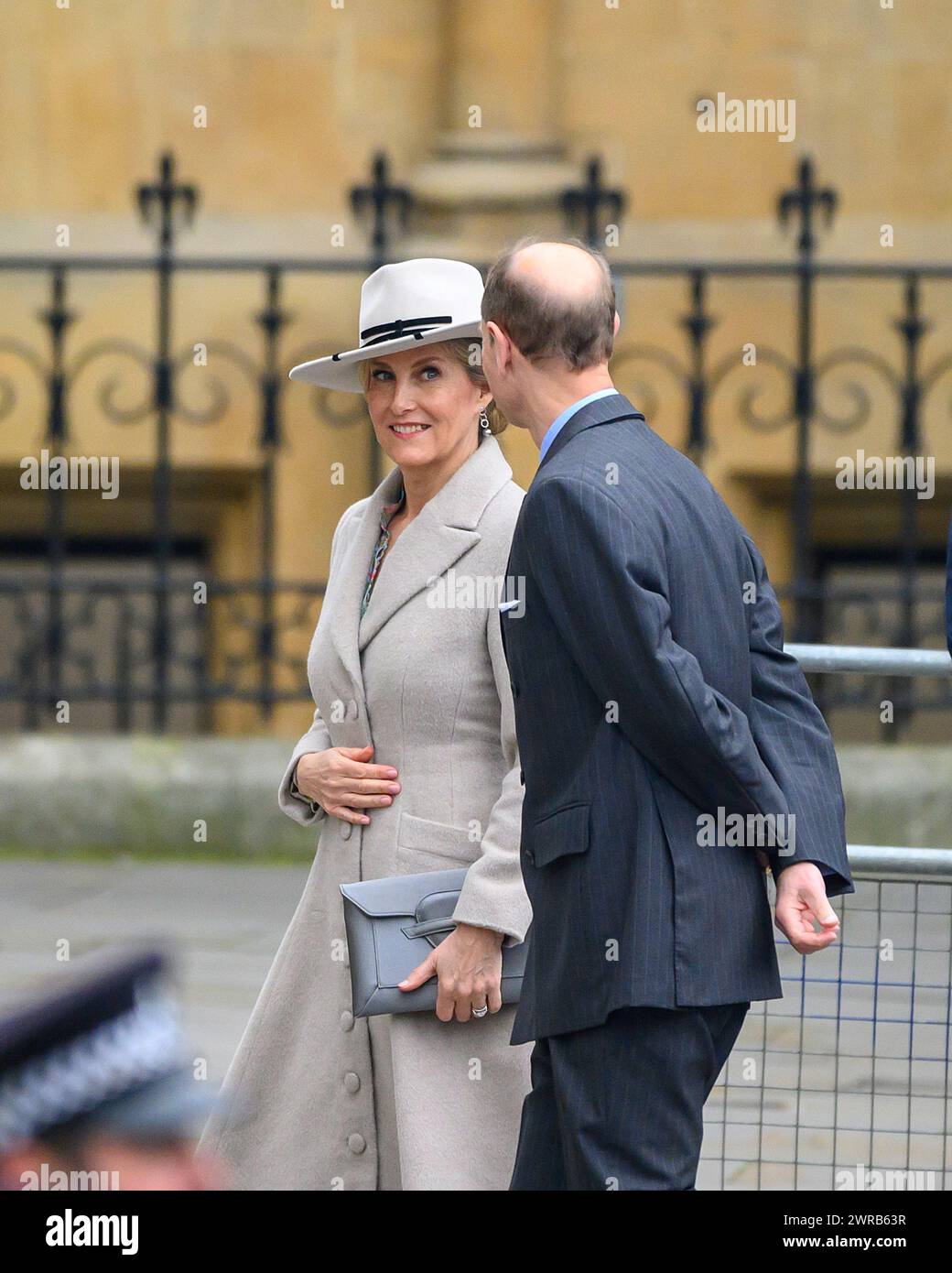 11 marzo 2024. Il duca e la duchessa di Edimburgo arrivano all'abbazia di Westminster per il servizio il giorno del Commonwealth tra proteste anti-monarchiche. Foto Stock