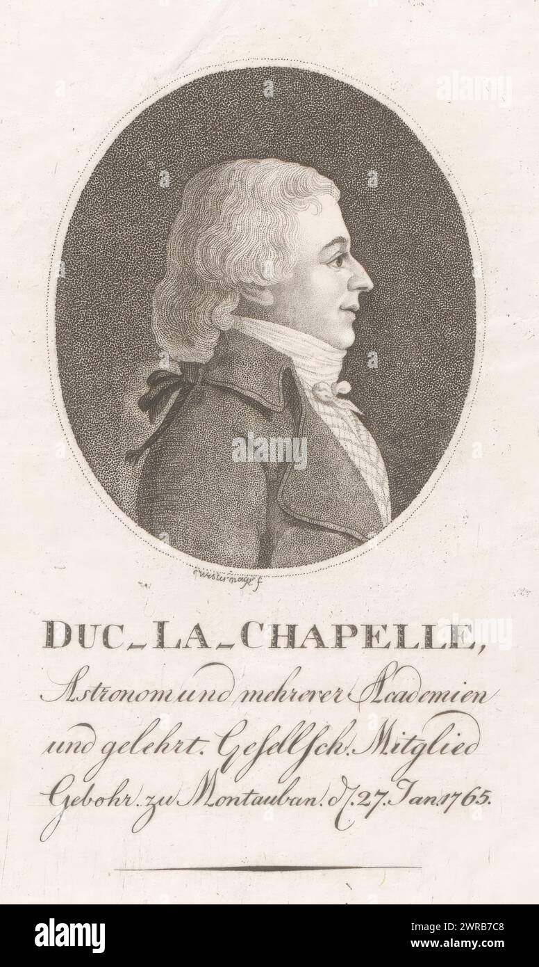 Ritratto di Anne Duc de la Chapelle, stampatore: Konrad Westermayr, Germania, 1790 - 1834, carta, altezza 140 mm x larghezza 85 mm, stampa Foto Stock