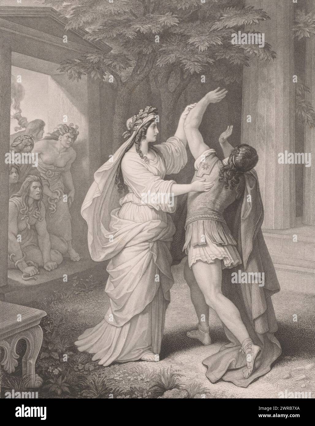 Iphigenia, stampatore: Eugen Eduard Schaeffer, dopo la pittura di: Wilhelm von Kaulbach, 1812 - 1871, carta, incisione, altezza 435 mm, stampa Foto Stock