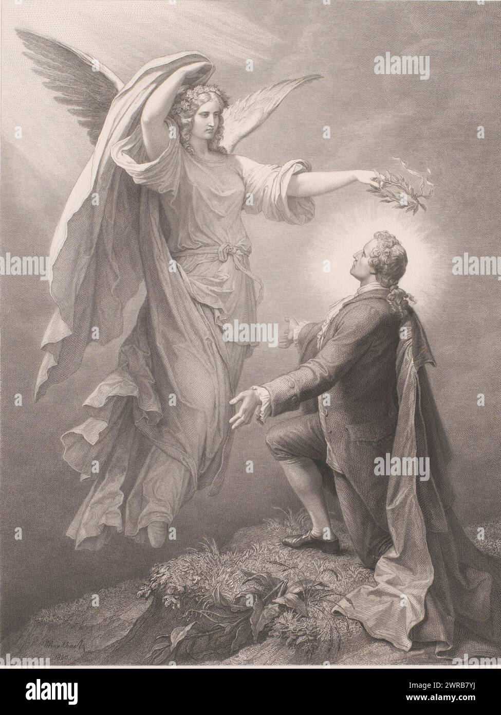 Goethe lodato dalla sua musa, stampatore: Rudolf Stang, dopo aver dipinto: Wilhelm von Kaulbach, 1860, carta, incisione in acciaio, altezza 458 mm x larghezza 360 mm, stampa Foto Stock