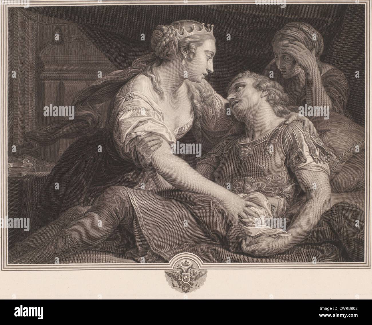 Mark Antony muore tra le braccia di Cleopatra, stampatore: Johann Georg Wille, dopo aver dipinto: Pompeo Batoni, 1778, carta, incisione, altezza 380 mm x larghezza 488 mm, stampa Foto Stock