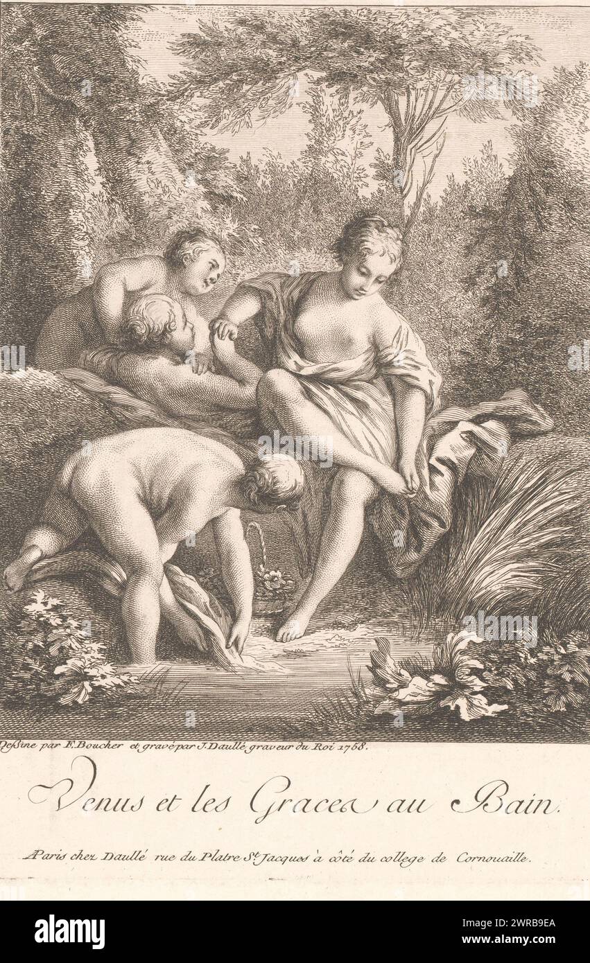 Il bagno di Venere e le sue razze, Venere e razze al Bain. (Titolo sull'oggetto), tipografo: Jean Daullé, su disegno di: Francois Boucher, editore: Jean Daullé, tipografo: Francia, editore: Parigi, 1758, carta, incisione, incisione, altezza 275 mm x larghezza 200 mm, stampa Foto Stock