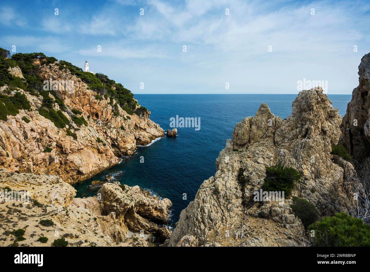 Faro, Punta de Capdepera, Cala Ratjada, Maiorca, Isole Baleari, Spagna Foto Stock