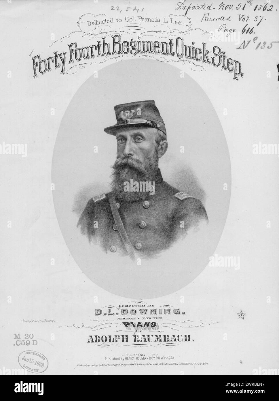 Quarty Fourth Regiment Quickstep, Downing, D. L. (compositore), Henry Tolman & Co., Boston, 1862., Stati Uniti, storia, guerra civile, 1861-1865, canzoni e musica Foto Stock