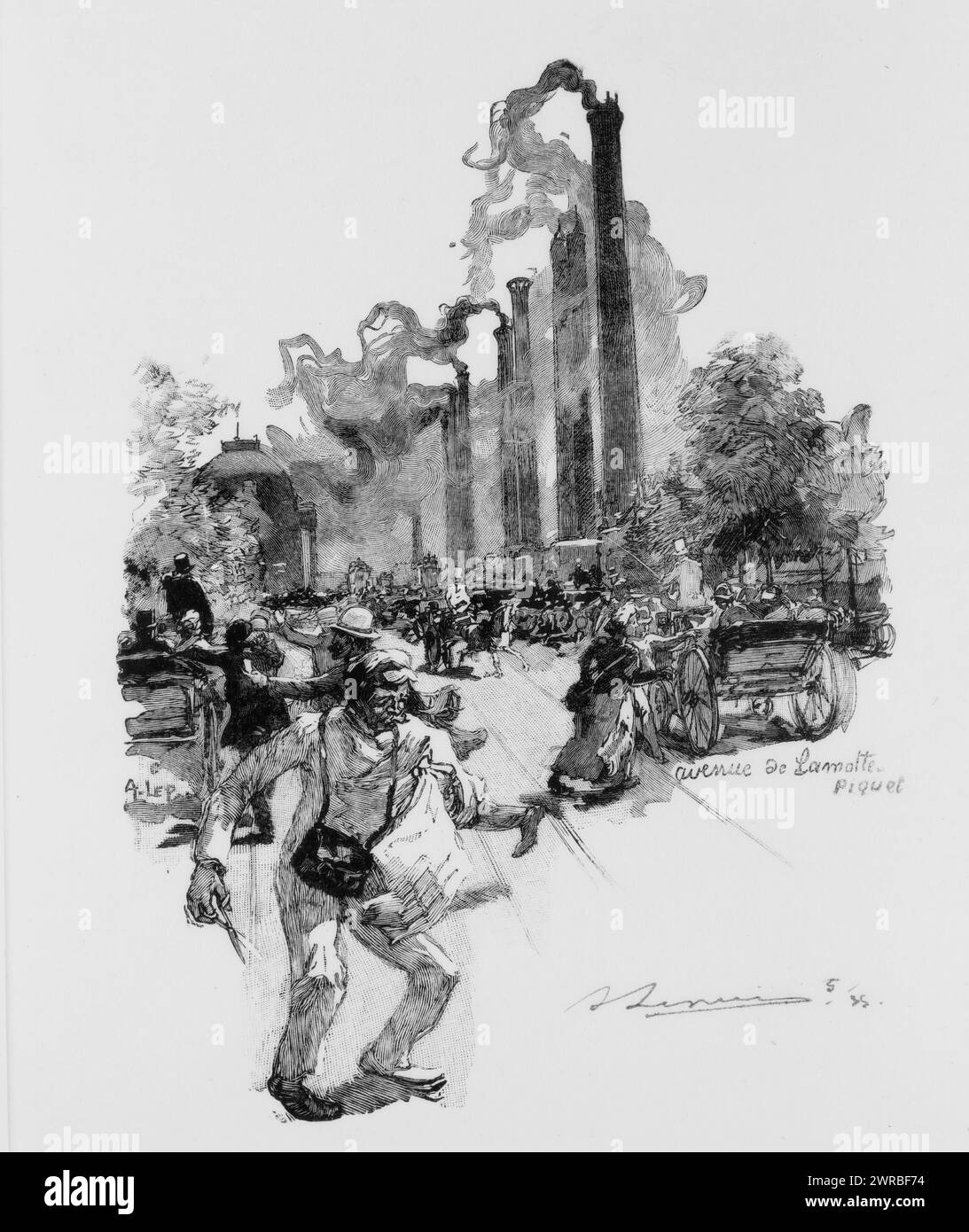 Avénue de Lamotte-Piquet, A. Lepere., Lepère, Auguste, 1849-1918, artista, 1889, Exposition universelle de 1889, (Parigi, Francia), Periodical Illustrations, 1880-1890., Periodical Illustrations, 1880-1890, Wood Engravings, 1880-1890, 1 stampa: Wood Engraving, on thin japan Foto Stock