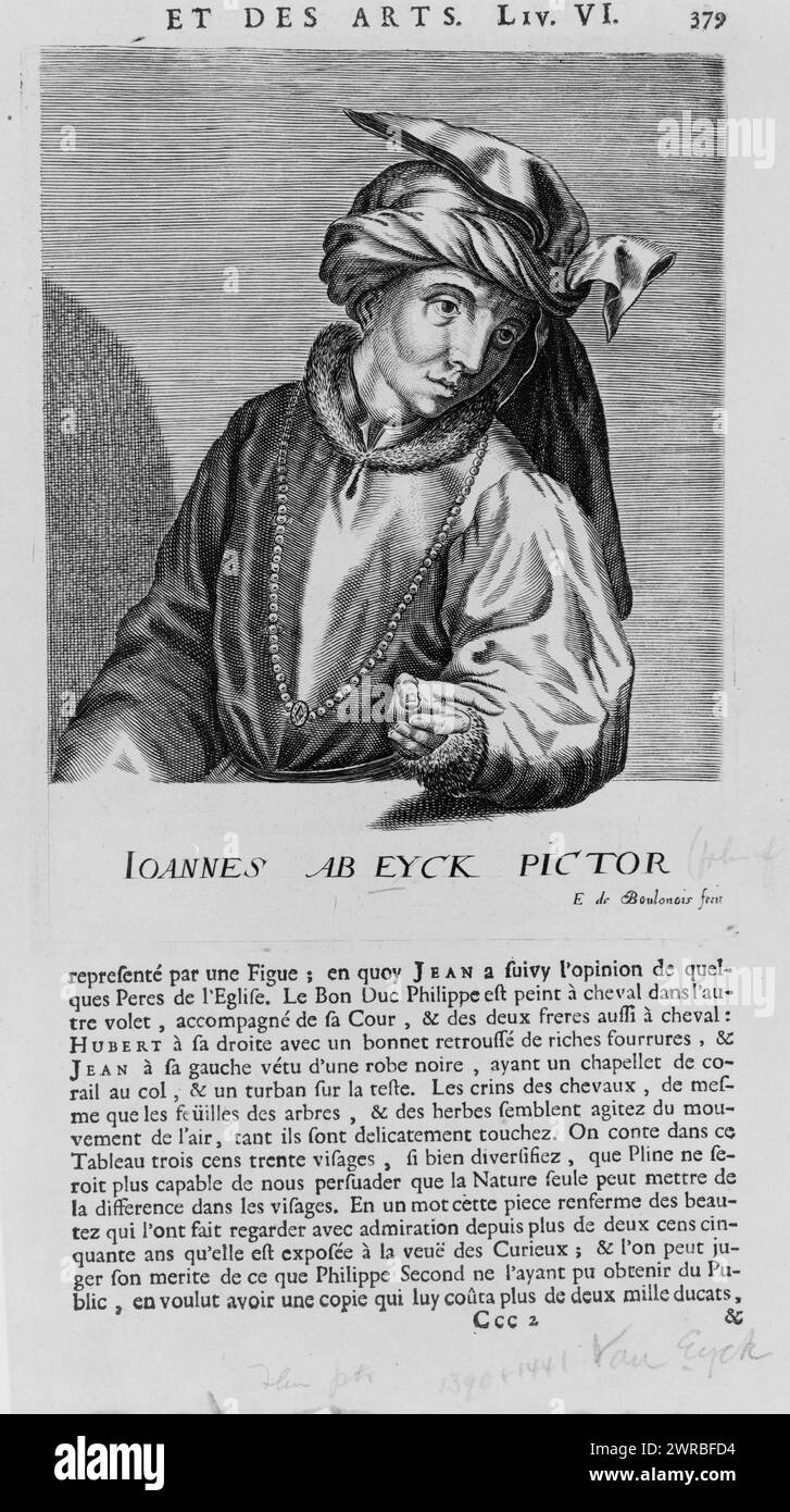 Ioannes Ab Eyck Pictor, E. de Boulonois fecit., Jan Van Eyck, half-length portrait, facing right., Boulonois, Edme de Active XVII secolo, incisore, tra il 1682 e il 1695, Eyck, Jan van, 1390-1440, Book Illustrations, 1680-1700., Book Illustrations, 1680-1700, Portrait Prints, 1680-1700, 1 stampa: incisione Foto Stock