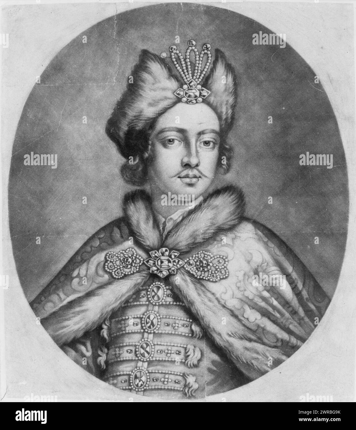Pietro il grande, ritratto testa e spalle, rivolto leggermente a destra, Faithorne, Guglielmo II, 1656-1710, incisore, tra il 1680 e il 1710, Pietro, i, Imperatore di Russia, 1672-1725, Mezzotints, 1680-1710., Portrait Prints, 1680-1710, Mezzotints, 1680-1710, 1 stampa: mezzotint Foto Stock